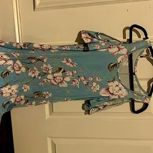 Blue Floral Open Shoulder Dress